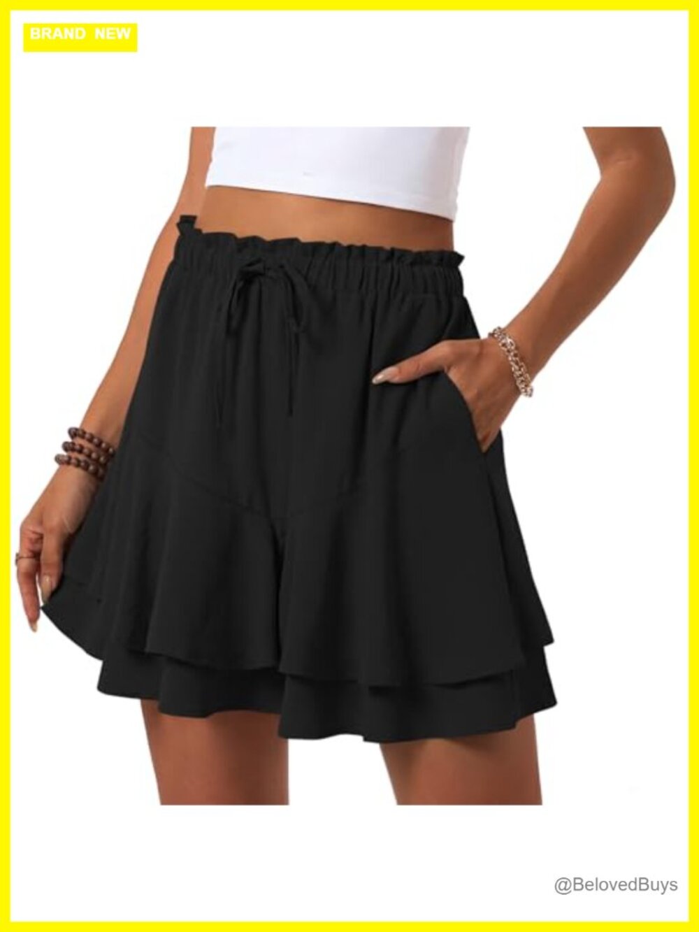 Flowy Ruffle Boho Skorts with Pockets Elastic High Waist